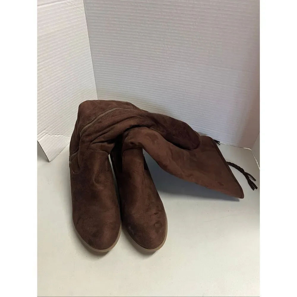 JG Womens Brown Zippered Braided Tassel Boots Size 8.5 Lined SEE DESCRIPTION